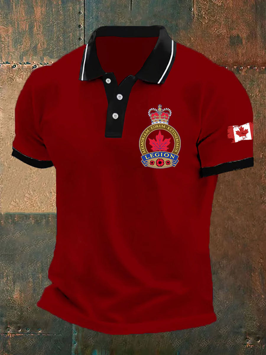 Men's Canadian Veterans Print Casual Button-Down Top