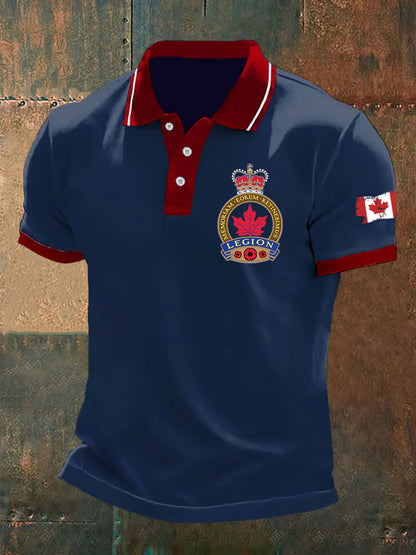 Men's Canadian Veterans Print Casual Button-Down Top