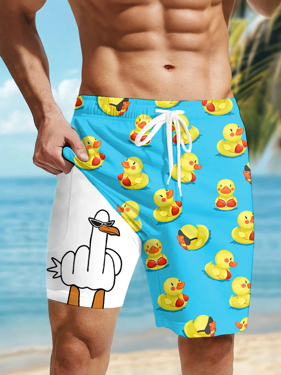 Men's Holiday Style Cartoon Printed Lined Quick Dry Shorts