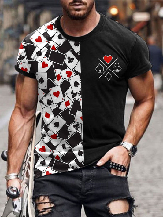 Men's Poker Cards Art Print Short Sleeve T-Shirt