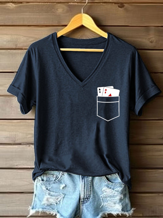 Women's Poker Cards Art Print V-Neck T-Shirt