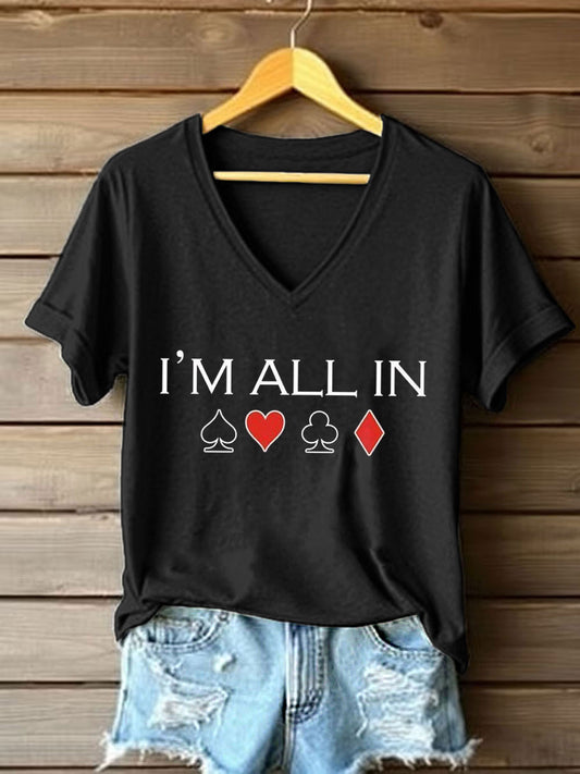 Women's Poker Cards Art Print V-Neck T-Shirt