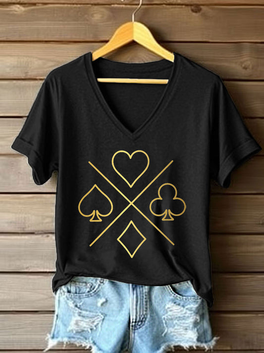 Women's Poker Cards Art Print V-Neck T-Shirt