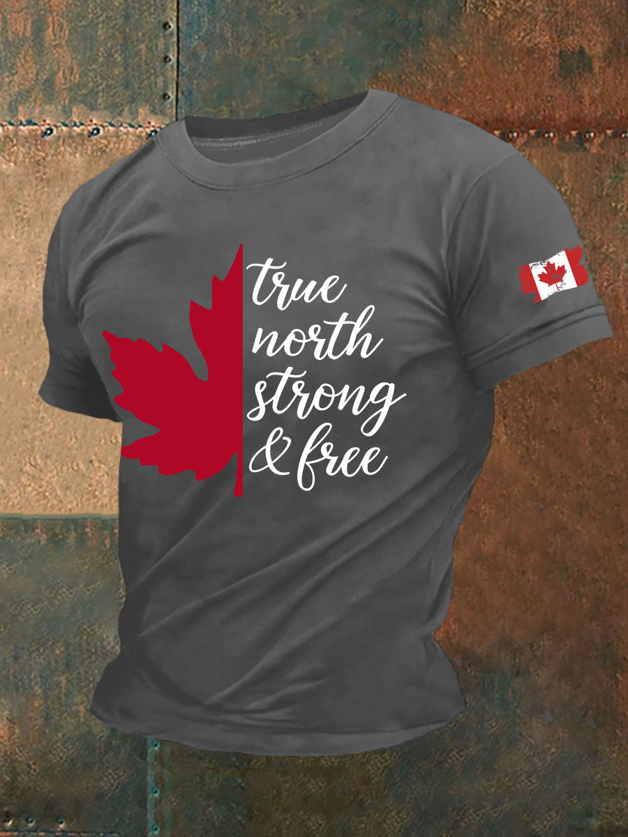 Men's Canada True North Strong And Free Printed Casual T-Shirt