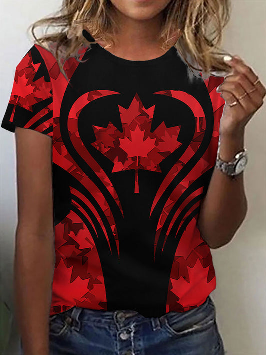 Women's Canadian Maple Leaf Printed Casual T-Shirt
