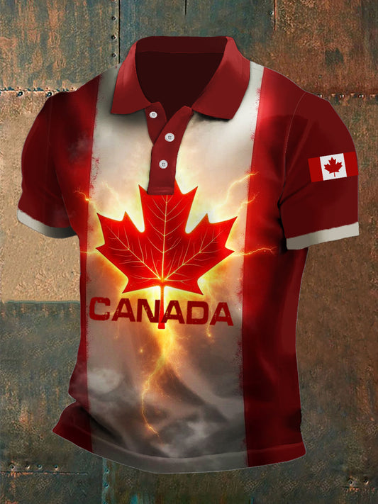 Men's Canada Maple Leaf Flag Print Casual Polo Shirt