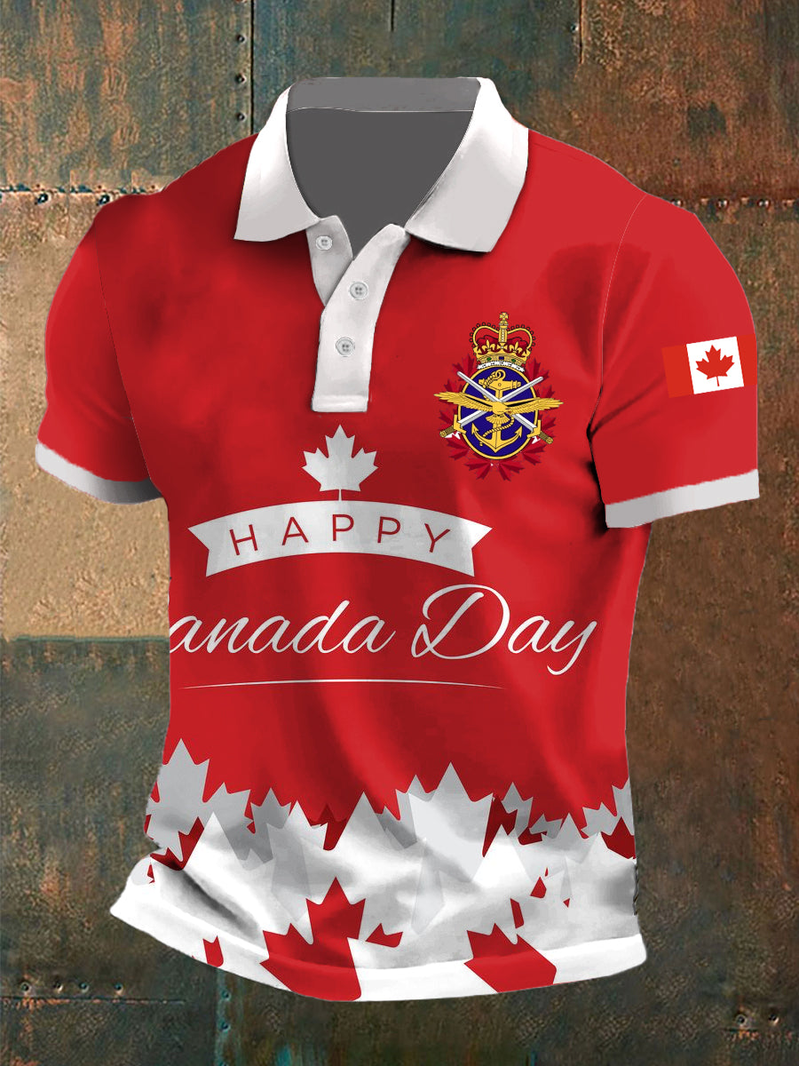 Men's Canada Day Flag Print Casual Polo Shirt