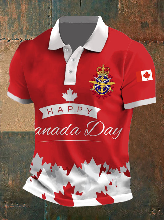 Men's Canada Day Flag Print Casual Polo Shirt