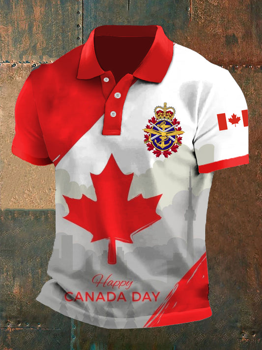 Men's Canada Flag Maple Leaf Print Casual Polo Shirt