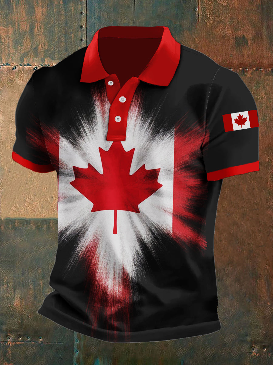 Men's Canada Abstract Flag Maple Leaf Print Casual Polo Shirt