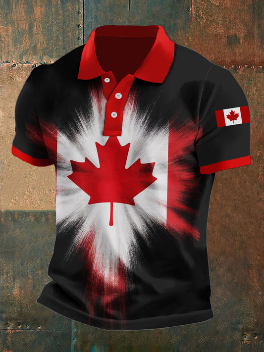 Men's Canada Abstract Flag Maple Leaf Print Casual Polo Shirt