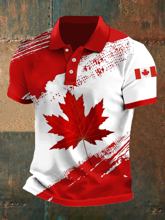 Men's Canada Abstract Maple Leaf Flag Print Casual Polo Shirt-1