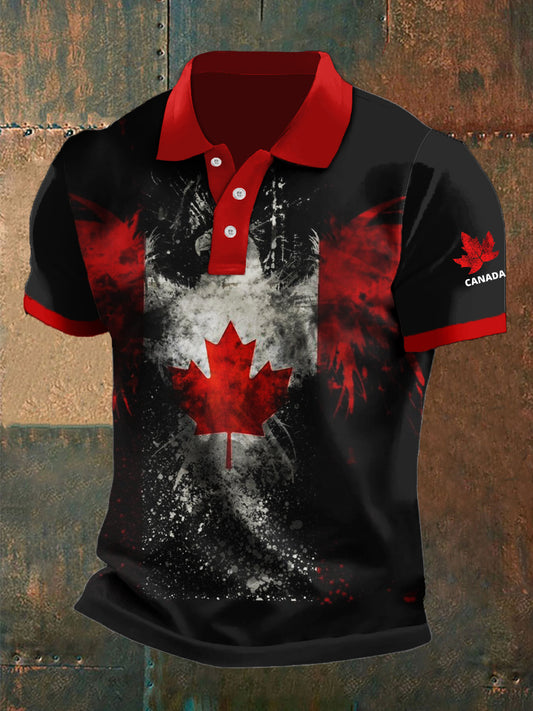 Men's Canada Abstract Maple Leaf Print Casual Polo Shirt