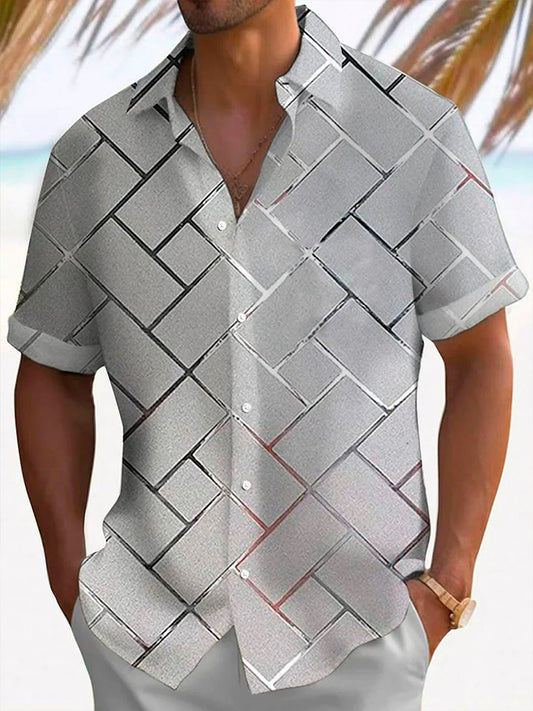 Men's Printed Button Short Sleeve Resort Shirt