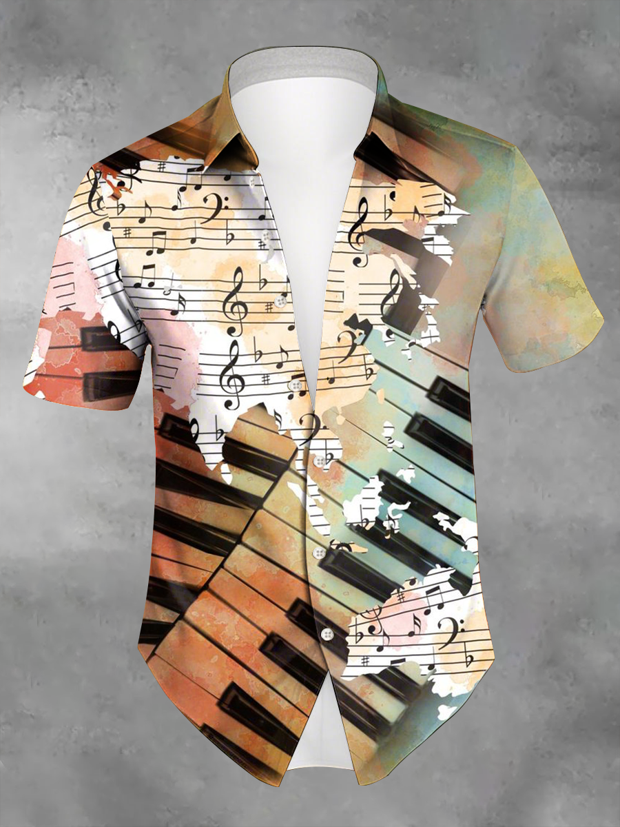 Men's Vacation Style Music Lover Printed Shirt
