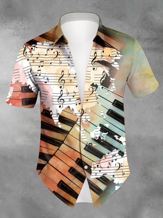 Men's Vacation Style Music Lover Printed Shirt