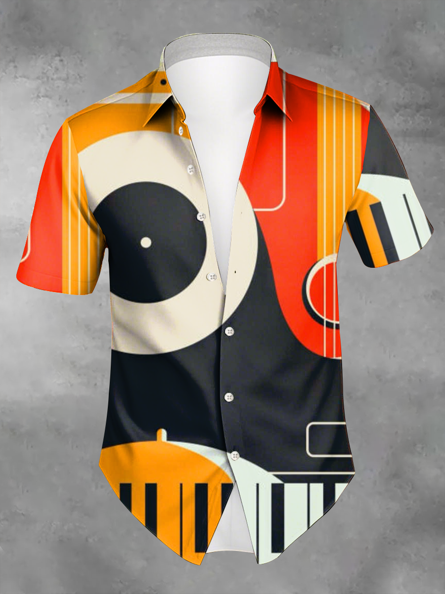 Men's Vacation Style Music Lover Printed Shirt