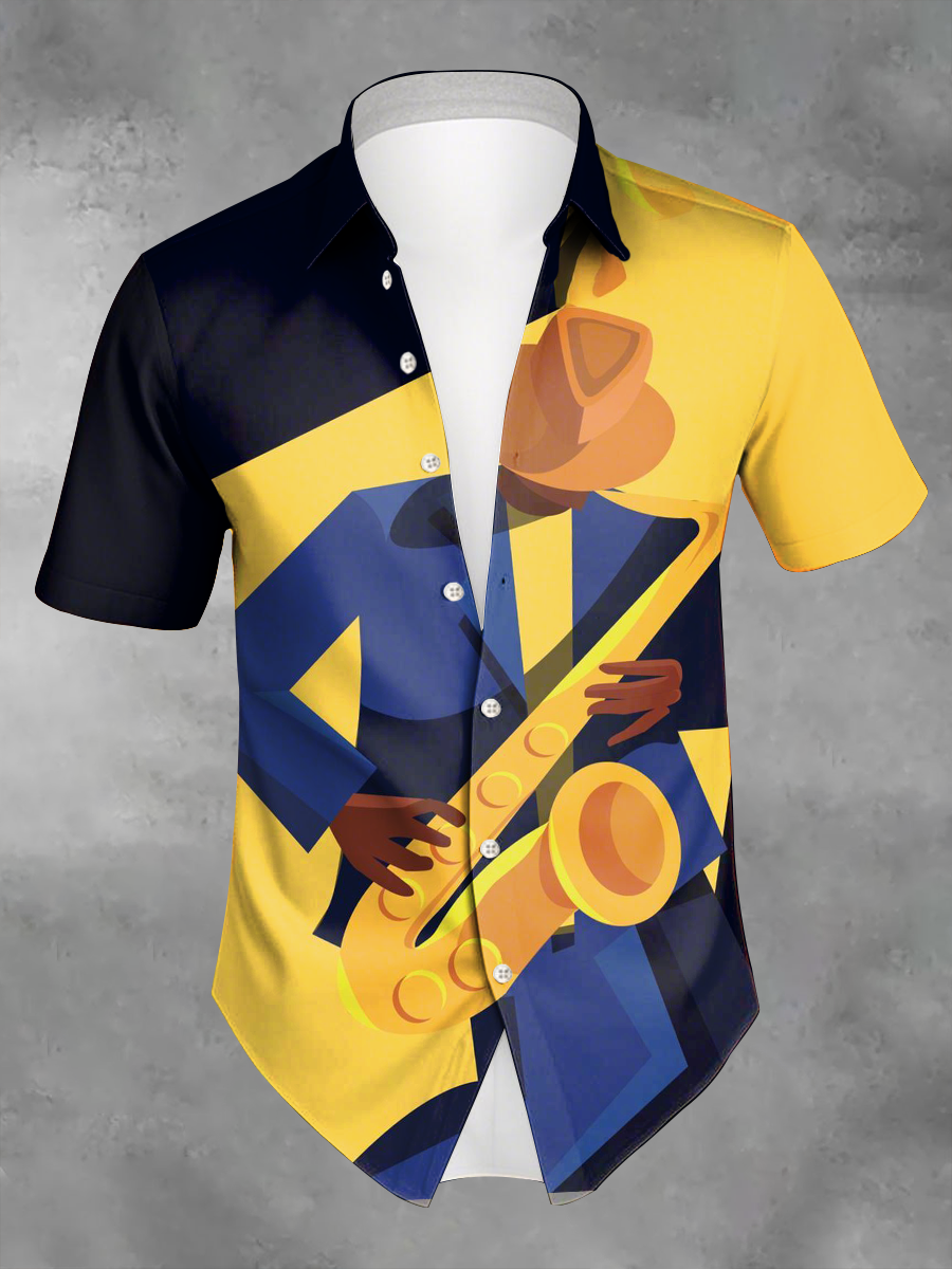 Men's Vacation Style Music Lover Printed Shirt