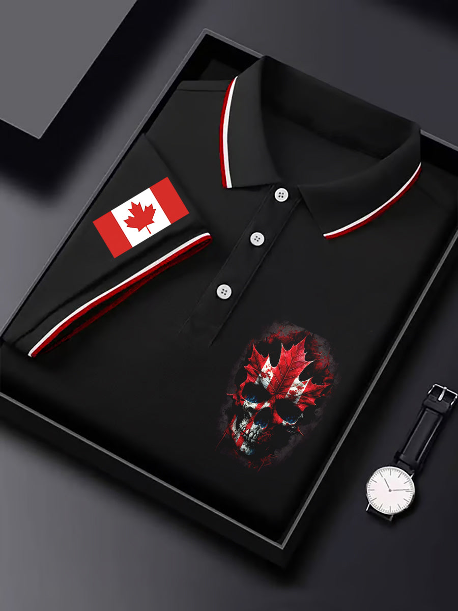 Men's Canadian Maple Leaf Canadian Flag Skull Print Casual Short Sleeve Tee