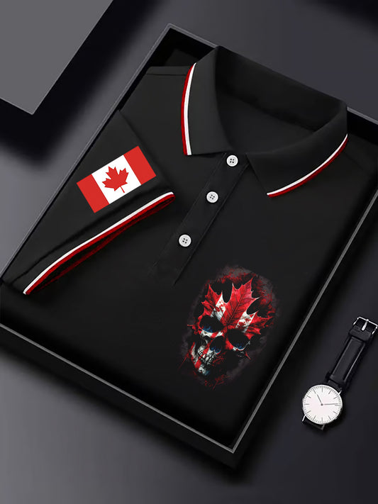 Men's Canadian Maple Leaf Canadian Flag Skull Print Casual Short Sleeve Tee