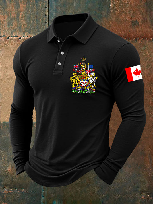 Men's Canada Day Badge Print Long Sleeve Casual Top