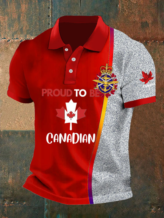 Men's Canada Emblem Maple Leaf Print Casual Polo Shirt-1
