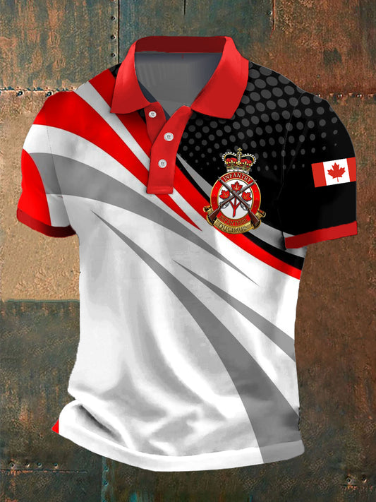 Men's Canada Flag Color Stripe Print Casual Polo Shirt