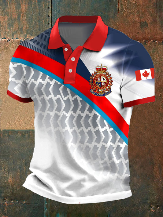 Men's Canada Flag Colorful Geometric Print Casual Polo Shirt