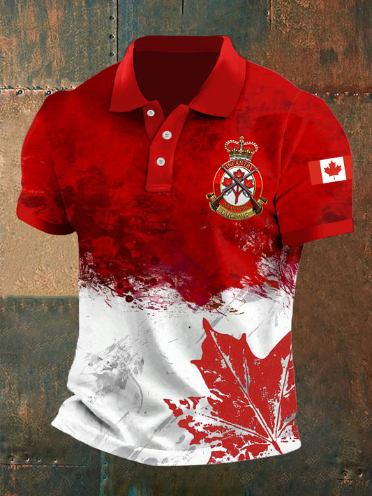 Men's Canada Emblem Abstract Maple Leaf Print Casual Polo Shirt