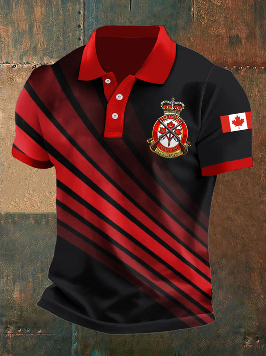 Men's Canada Emblem Abstract Stripe Print Casual Polo Shirt
