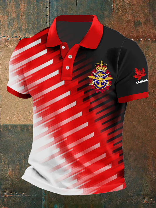Men's Canada Emblem Maple Leaf Abstract Print Casual Polo Shirt