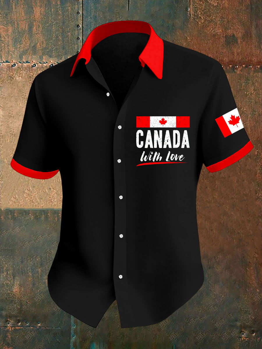 Men's Canada Day Badge Print Short Sleeve Shirt
