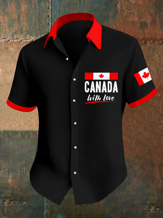 Men's Canada Day Badge Print Short Sleeve Shirt