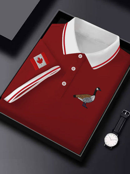 Men's Canadian Flag Goose Embroidered Casual Button Top