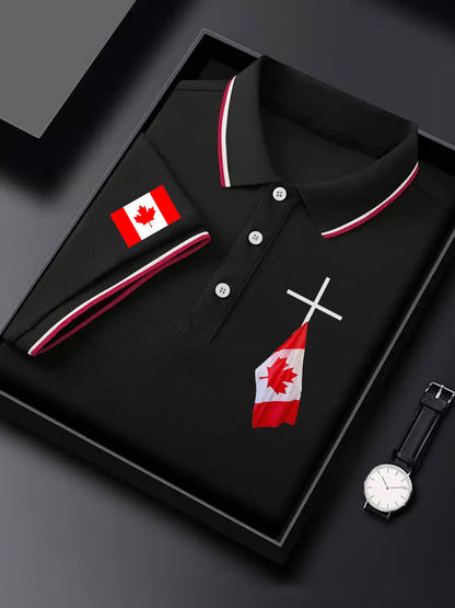 Men's Canadian Flag Cross Print Button Top