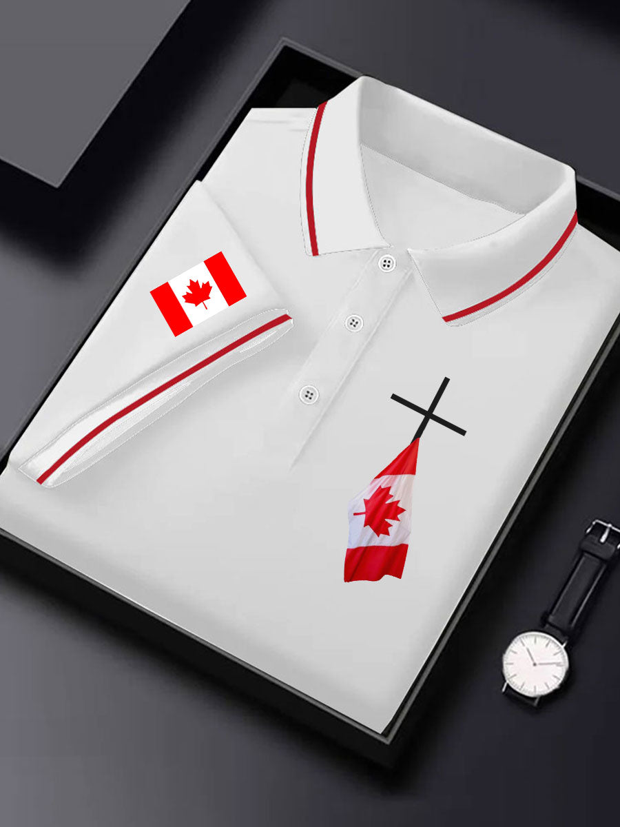 Men's Canadian Flag Cross Print Button Top