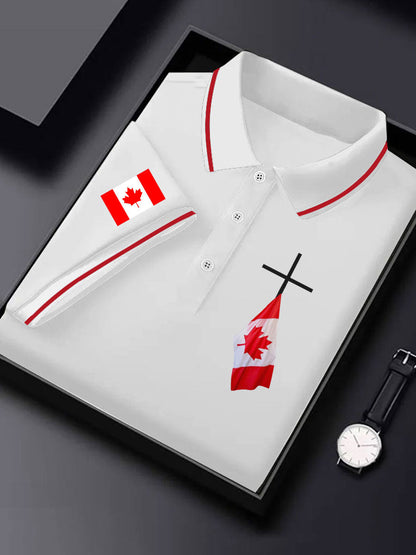 Men's Canadian Flag Cross Print Button Top
