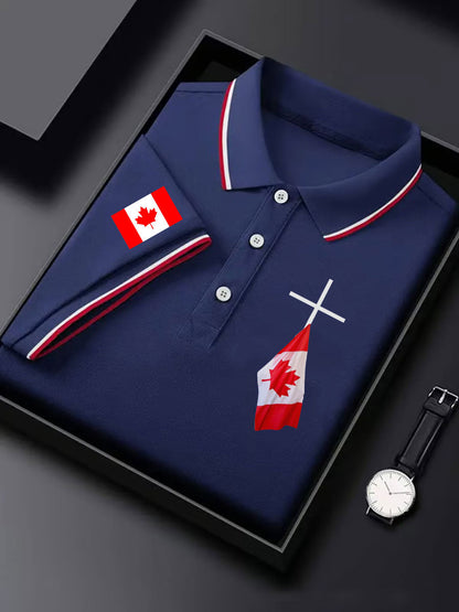 Men's Canadian Flag Cross Print Button Top