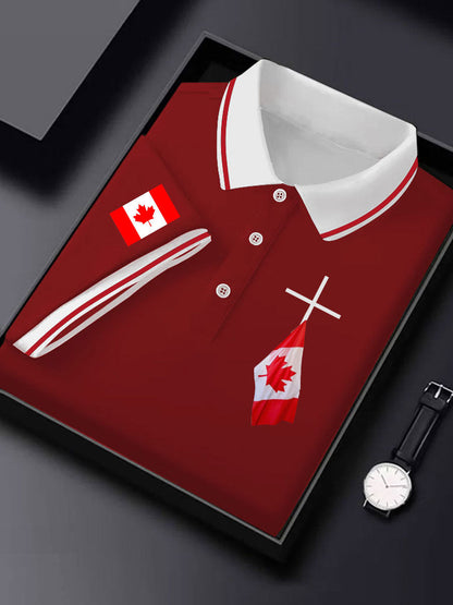 Men's Canadian Flag Cross Print Button Top