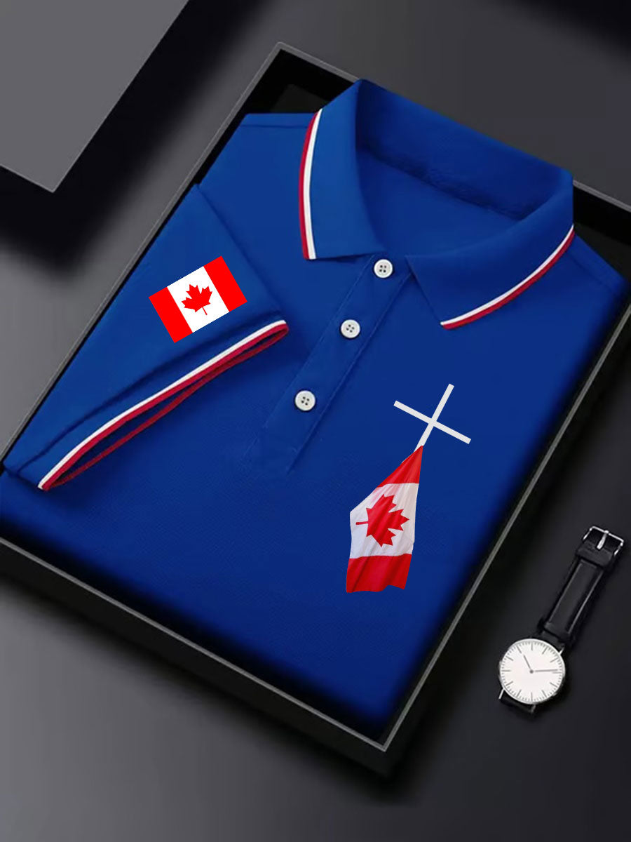 Men's Canadian Flag Cross Print Button Top