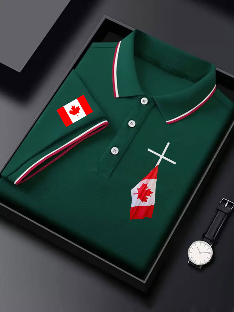 Men's Canadian Flag Cross Print Button Top