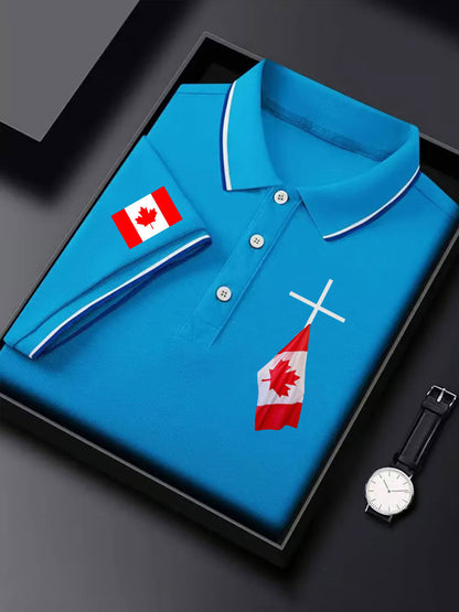 Men's Canadian Flag Cross Print Button Top