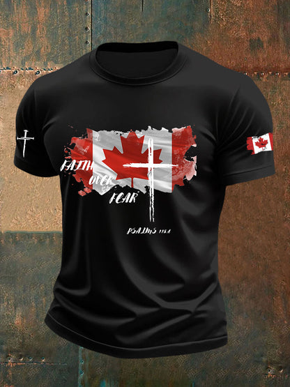 Men's Faith Over Fear Canadian Flag Print T-Shirt
