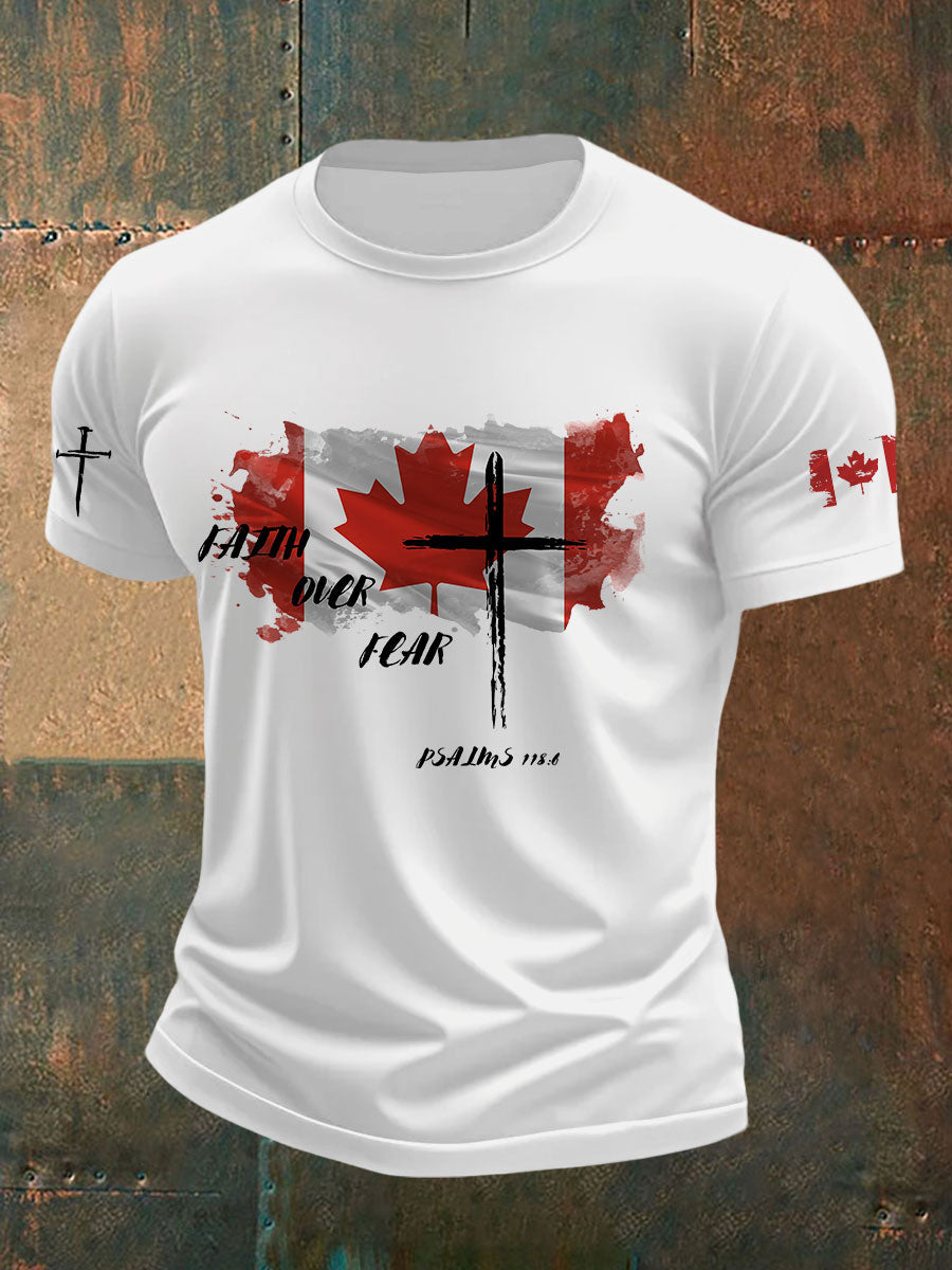 Men's Faith Over Fear Canadian Flag Print T-Shirt