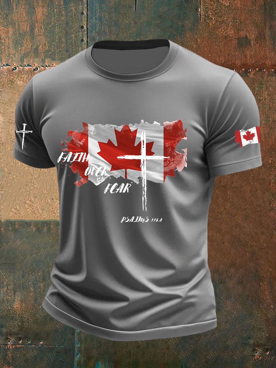 Men's Faith Over Fear Canadian Flag Print T-Shirt