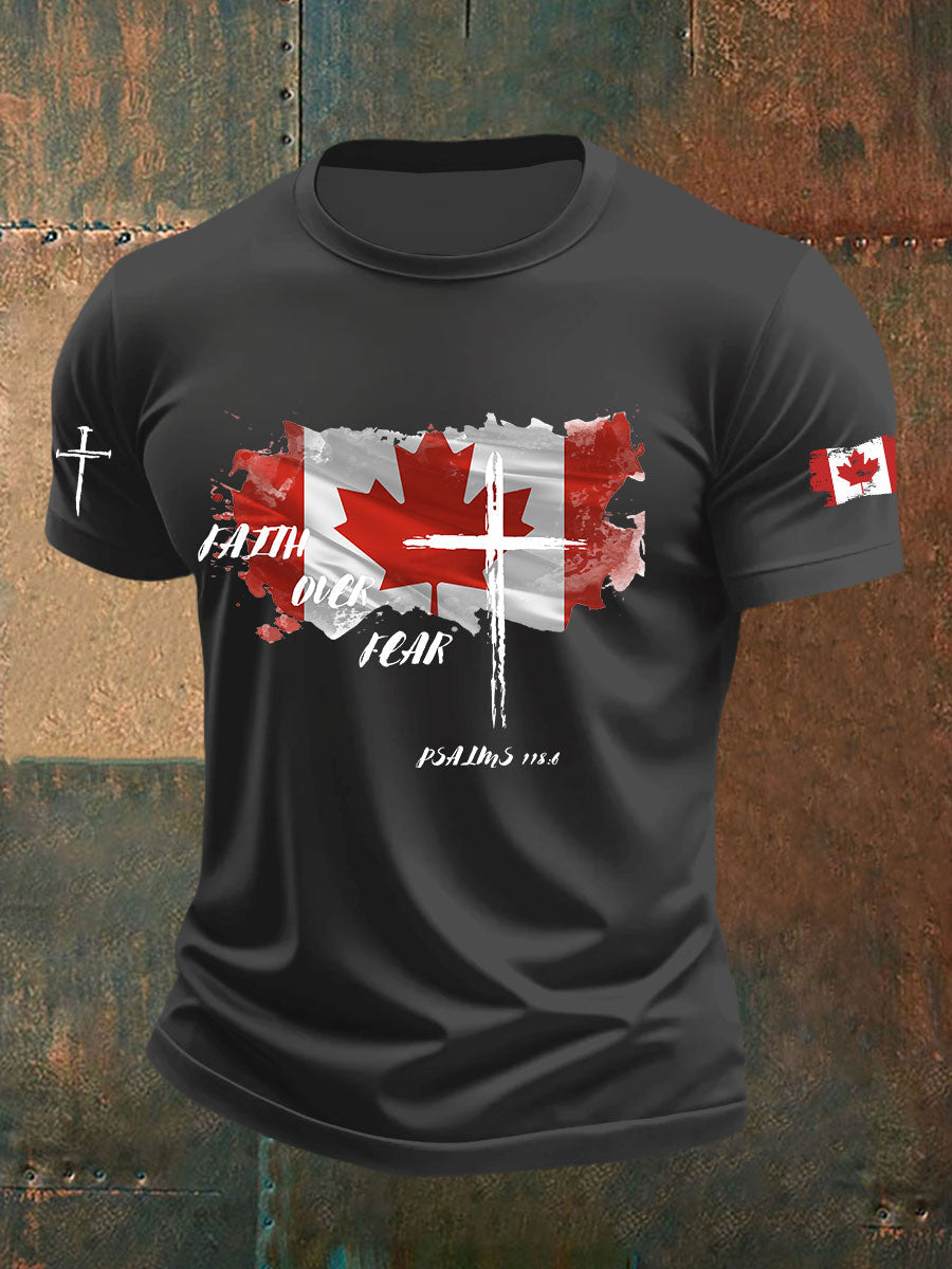 Men's Faith Over Fear Canadian Flag Print T-Shirt