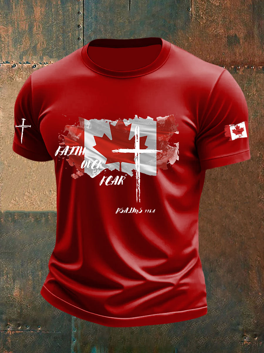 Men's Faith Over Fear Canadian Flag Print T-Shirt