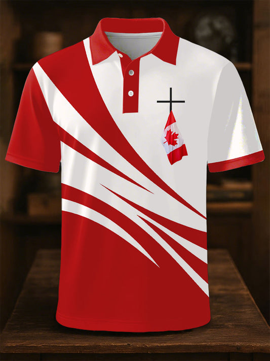 Men's Canadian Flag Cross Print Button Top