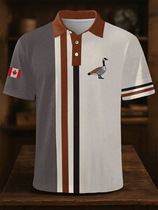 Men's Canadian Flag Goose Embroidered Casual Button Top