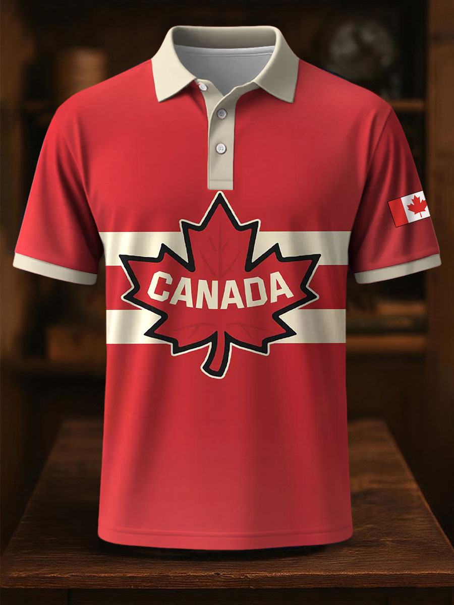 Men's Canadian Maple Leaf Print Casual Short Sleeve Tee